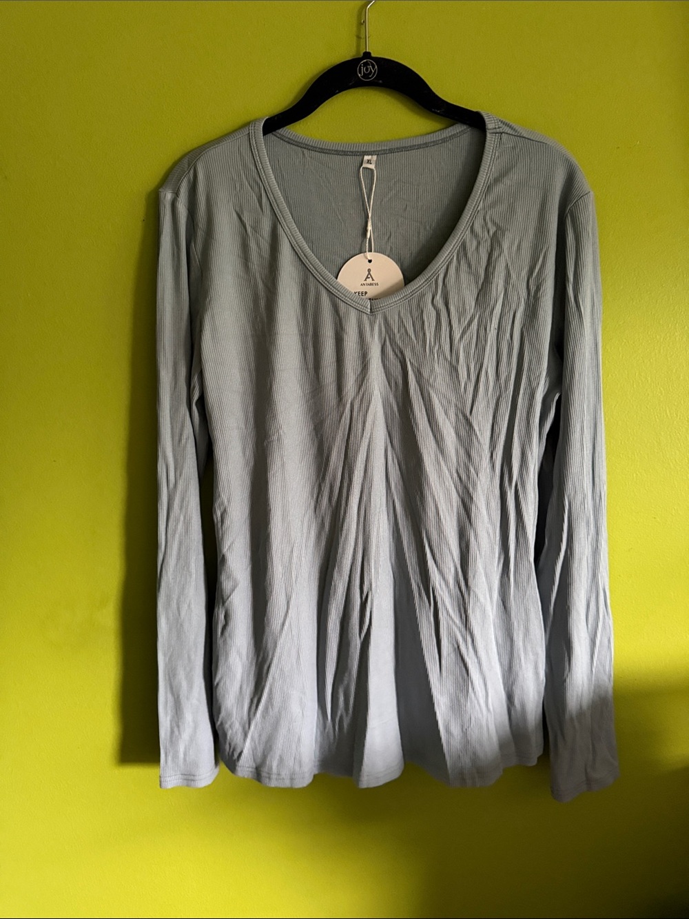 NWT Anrabess Blue Ribbed Stretch V Neck Long Sleeve Top Shirt Size XL